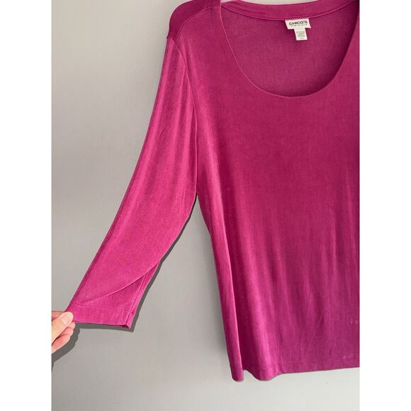 Chicos Travelers Slinky Top Sz 3 16/18 Pink Tunic Stretch Knit 3/4 Sleeve Classy - Picture 4 of 16